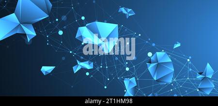 Connected polygons. Glowing blue plexus vector background, digital data visualization. Stock Vector