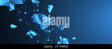 Connected polygons. Glowing blue plexus vector background, digital data visualization. Stock Vector