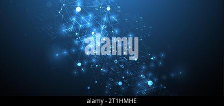 Technology background with plexus effect. Big data concept. Binary computer code.  Vector illustration. Stock Vector