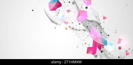 Abstract background with waves and plexus effect. 3D surface. Stock Vector