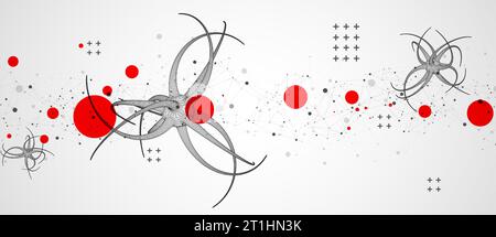 Microbiology virus science 3d vector. Microscopic bacteria. Bacterium microorganism, viruses and microbes background. Stock Vector