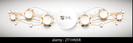 Abstract orange colored technology background with various technological elements. Stock Vector