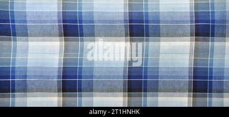 Blue and white classic plaid fabric, background pattern geometric abstract design, gingham texture Stock Photo