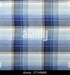 Blue and white classic plaid fabric, background pattern geometric abstract design, gingham texture Stock Photo