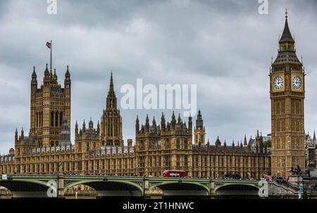 View of Westminster Bridge over the River Thames with Big Ben and the Palace of Westminster, home of the UK Parliament in London. Stock Photo