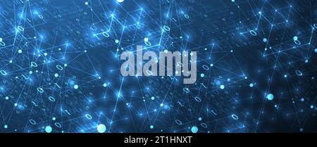 Technology background with plexus effect. Big data concept. Binary computer code.  Vector illustration. Stock Vector