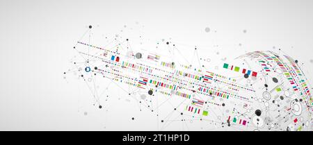 Abstract technology concept with plexus effect. Circuit board, high computer color background. Vector illustration with space for content, web - templ Stock Vector