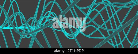 Vector abstract background with a wireframe dynamic waves, line and particles. Stock Vector