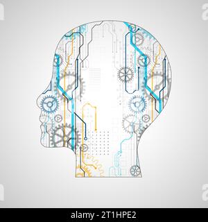 Artificial intelligence (AI) and big data concept. Machine cyber mind. Humen face with binary data flow. Technology vector background. Stock Vector