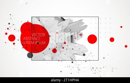 Abstract half sphere background with plexus effect. 3D surface. Stock Vector