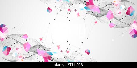 Abstract background with waves and plexus effect. 3D surface. Stock Vector