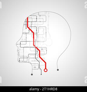 Artificial intelligence (AI) and big data concept. Machine cyber mind. Humen face with binary data flow. Technology vector background. Stock Vector