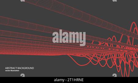 Vector abstract background with a wireframe dynamic waves, line and particles. Stock Vector