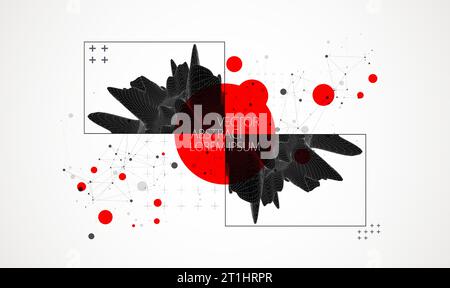 Abstract half sphere background with plexus effect. 3D surface. Stock Vector