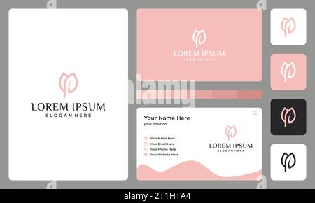 initial letter P and rose logo. business card design template Stock Vector
