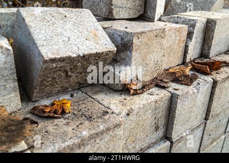 square grey stones road close-up Stock Photo