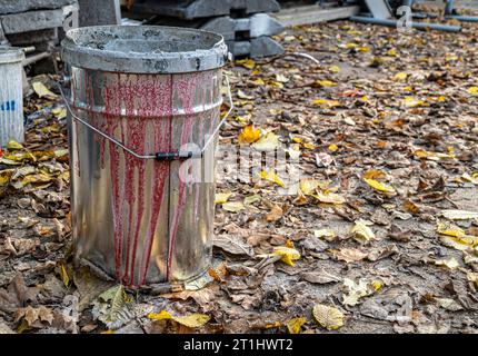 iron dirty construction bucket close-up Stock Photo