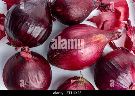 red onion on a white background top view close-up Stock Photo