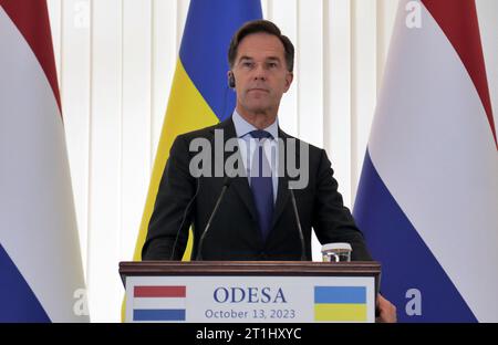 Non Exclusive: ODESA, UKRAINE - OCTOBER 13, 2023 - Dutch Prime Minister Mark Rutte is pictured during a joint press conference with Ukrainian Presiden Stock Photo