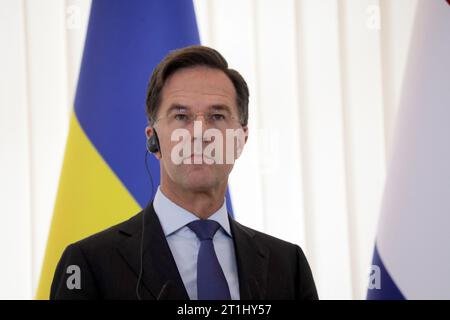 Non Exclusive: ODESA, UKRAINE - OCTOBER 13, 2023 - Dutch Prime Minister Mark Rutte is pictured during a joint press conference with Ukrainian Presiden Stock Photo