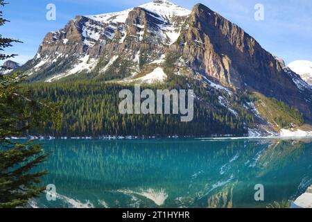 Beautiful autumn views of iconic Lake Louise in Banff National Park in the Rocky Mountains of Alberta Canada. Stock Photo