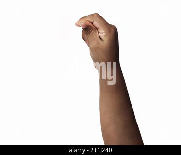 hand of an African child pulling something isolated on white Stock Photo