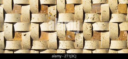 Rectangular cut out beige marble wall texture background can be, tile seamless lined up Stock Photo
