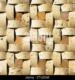 Rectangular cut out beige marble wall texture background can be, tile seamless lined up Stock Photo