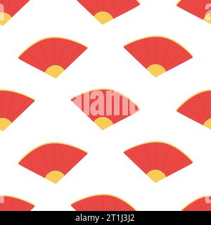 Seamless pattern chinese fan, red. Vector cartoon illustration Stock Vector