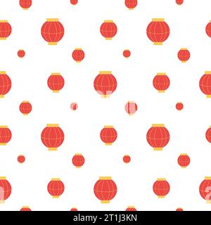 Seamless pattern chinese lanterns red. Vector cartoon illustration Stock Vector