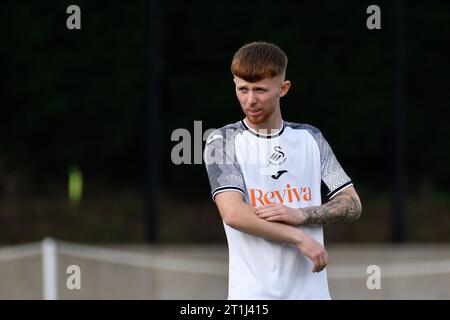 Swansea, Wales. 7 October 2023. Liam Smith of Swansea City before the Premier League Cup game between Swansea City Under 21 and Brighton & Hove Albion Under 21 at the Swansea City Academy in Swansea, Wales, UK on 7 October 2023. Credit: Duncan Thomas/Majestic Media. Stock Photo