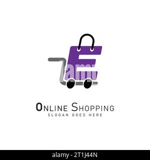 Shopping Cart Letter E Logo. Modern icon symbol template vector design. Alphabet E online store logo Stock Vector
