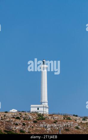 The lighthouse (built 1864) at Santa Maria di Leuca, a village on the Adriatic coast on the southernmost tip of the Salento peninsula, southern Italy Stock Photo