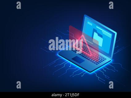 Computer technology The screen is an image of sending a document with an alert symbol indicating an error in sending the data file. Stock Vector