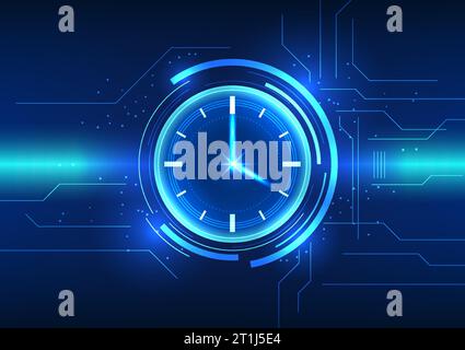 Time technology Behind the watch is a technological circuit. Shows time as a reference point within the organization for work. Stock Vector
