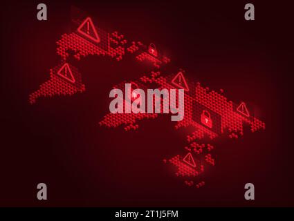 World map technology A world map with an alert symbol and a lock, indicating a possible theft of sensitive global technological information. Stock Vector