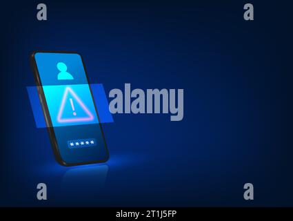 Smartphone technology The screen of the coded mobile phone has an alert symbol, indicating the phone's security system has stolen financial informatio Stock Vector