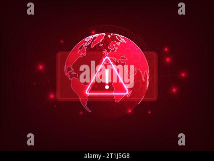 Notification technology World alert symbol with connecting lines background Showing the theft of global technology data. Stock Vector