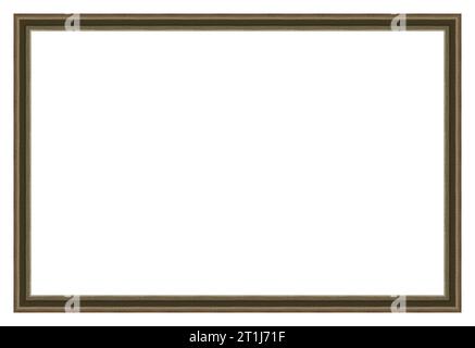 Rectangular empty wooden and silver gilded ornamental frame isolated on white background Stock Photo
