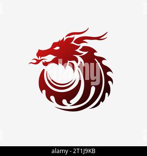 Dragon logo circle shape - beautiful minimal dragon head vector illustration 2024 Stock Vector