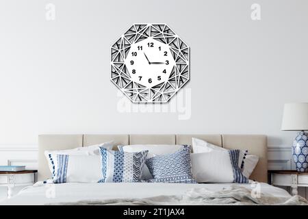 Unique, high quality handmade geometric wooden wall clock, inspired by geometric structure. Stock Vector