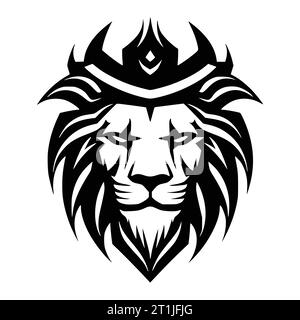 lion with crown mammal wild animal head illustration for logo or symbol Stock Vector