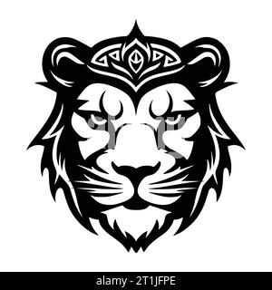 lion with crown wild animal head illustration for logo or symbol Stock Vector