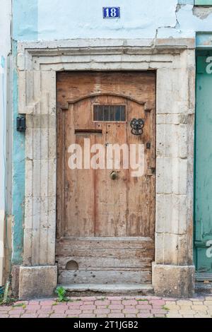 A doorway in the town of Quillan, Aude. Stock Photo