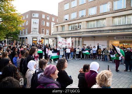 Free Palestine protest Exeter city centre - cross section of protest circle Stock Photo