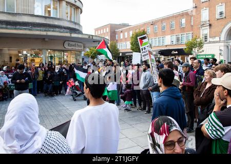 Free Palestine protest Exeter city centre - cross section of protest circle Stock Photo