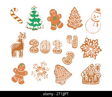 Christmas ginger bread cookies vector set isolated Stock Vector