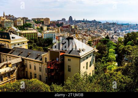 Elevated view of Genoa city centre, Liguria region, Italy. Stock Photo