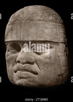 Colossal Sculpture Head  Museum Mexico Mayan civilization Xipe Totec God of SpringSan Lorenzo Monumental Head 6. Monumental head from the Olmec civilization Stock Photo