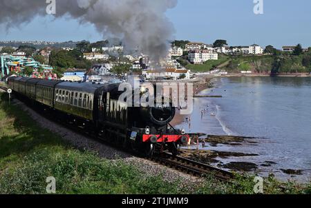 GWR 4200 class tank engine No 4277 'Hercules' passing Goodrington on the Dartmouth Steam Railway with a train for Kingswear. Stock Photo